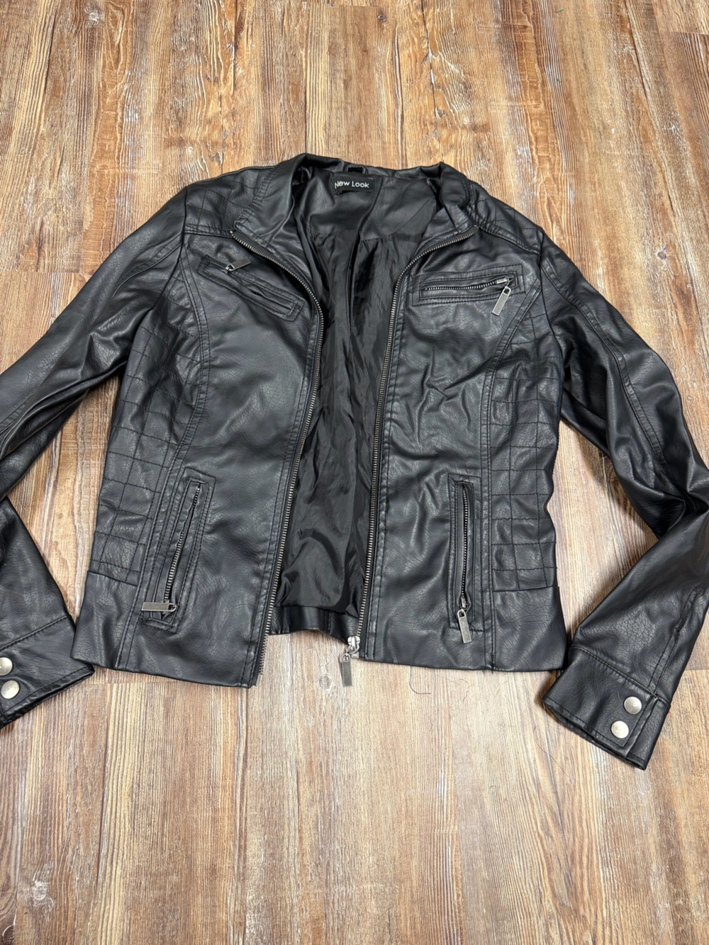 New Look black faux leather jacket with zipper pockets